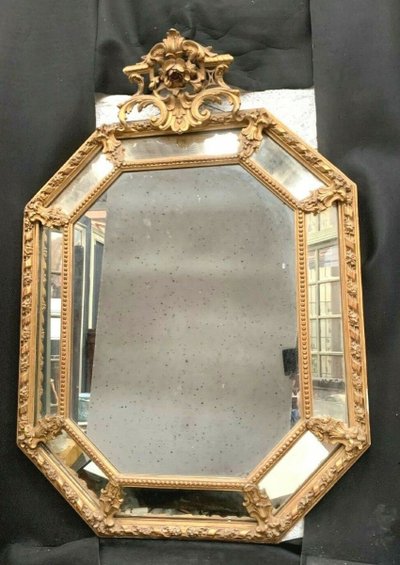 Specchio a pannelli chiusi in legno e stucco dorato, specchio Napoleone III, XIX secolo