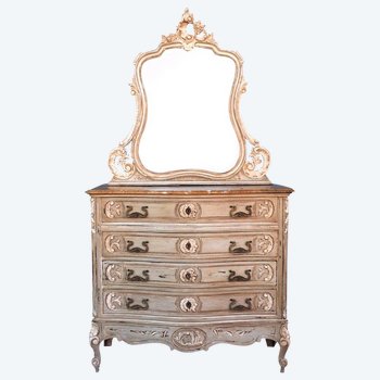 Commode Coiffeuse De Style Louis XV Laquée Grise  1900 