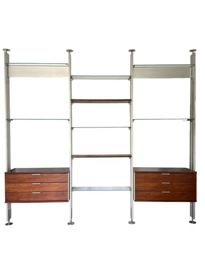 Modulares Regalsystem oder Raumteiler aus Metall und Holzfurnier