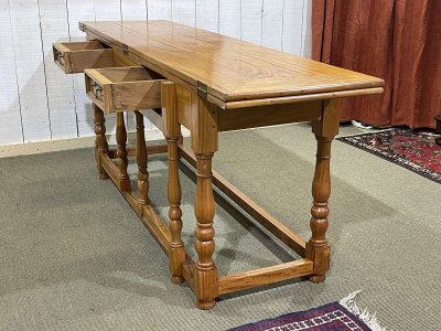 Large 1980s console table in light mahogany, foldable