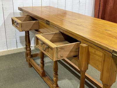 Large 1980s console table in light mahogany, foldable