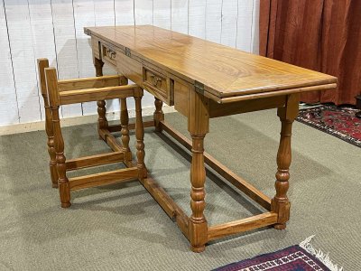 Large 1980s console table in light mahogany, foldable