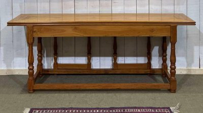 Large 1980s console table in light mahogany, foldable
