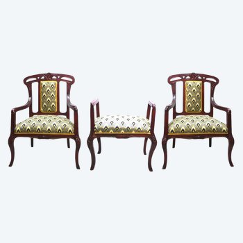 Set Of 3 Art Nouveau Mahogany Seats 1900
