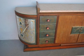 Truhe Art Deco Palisander Travertin Platte Eglomisé Glas