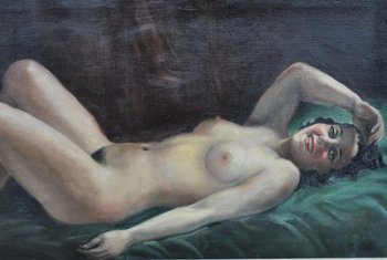 Painting Signed Hilgers 1930 Olympia Nude Art Deco