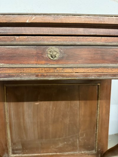 Console ancienne de style Empire en noyer, suspendue, XIXe siècle, 150 x 56 x 23 cm. Une pièce rare et ravissante.