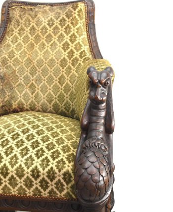 Deliziosa poltrona a trono in rovere in stile gotico della fine del XIX secolo