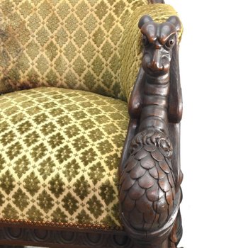 Deliziosa poltrona a trono in rovere in stile gotico della fine del XIX secolo