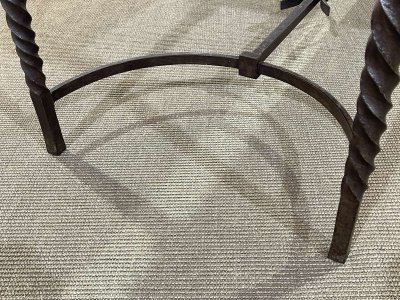 Wrought iron console table with a tiled earthenware top decorated with a seabed scene
