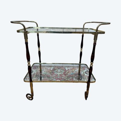 Glaswagen aus Messing und Holz aus den 50er/60er Jahren