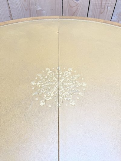 Louis XV style round oak and leather dining room table