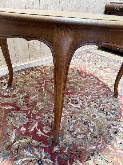 Louis XV style round oak and leather dining room table