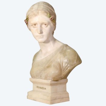 Busto di giovane donna in marmo e alabastro