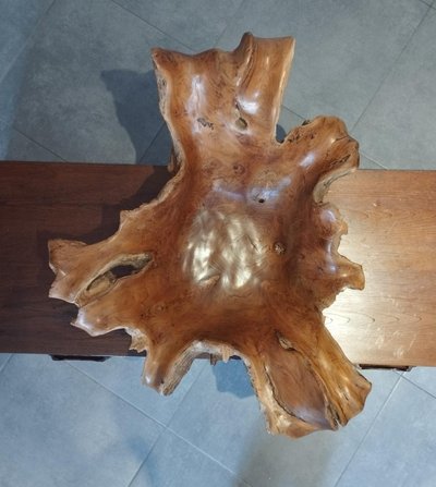 Skulpturales Mittelstück aus Holz, organisch geschnitten, brutalistisch.