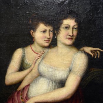 Portrait De Deux Femmes huile sur toile époque Empire