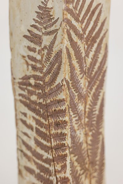 Brutalist-style stoneware vase with plant decoration. 1970s. LS6708A
