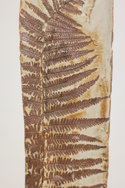 Brutalist-style stoneware vase with plant decoration. 1970s. LS6708A