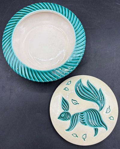 ENAMELED EARTHENWARE CANDY DISH