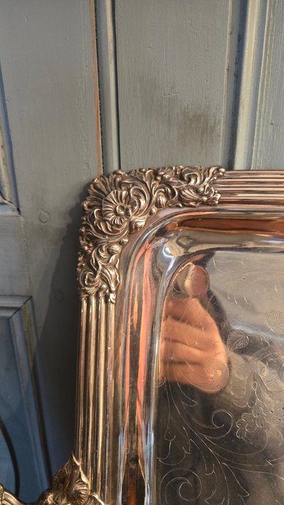 Large silver-plated metal serving tray – 19th century