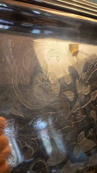 Large silver-plated metal serving tray – 19th century