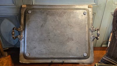 Large silver-plated metal serving tray – 19th century