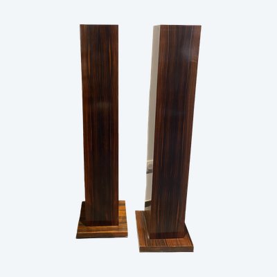 Paire de colonnes / gaines / selettes Art Deco en placage d'Ebene de Macassar