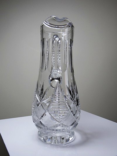 Large cut crystal water pitcher, European crystal makers, 20th century