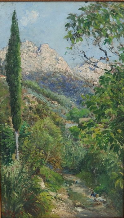 „Südliche Landschaft“, Öl auf Karton von Henri Vignet