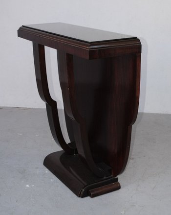 Console in legno annerito del 1930 con piano in vetro