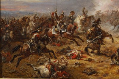 Tableau charge des cuirassiers francais à Watreloo signé Eugène Charpentier