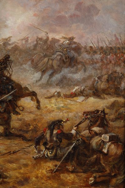Tableau charge des cuirassiers francais à Watreloo signé Eugène Charpentier