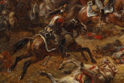 Tableau charge des cuirassiers francais à Watreloo signé Eugène Charpentier