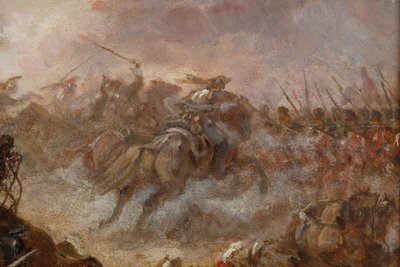 Tableau charge des cuirassiers francais à Watreloo signé Eugène Charpentier