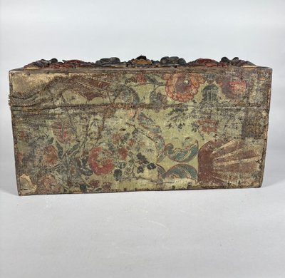 Polychrome, geschnitzte Holztruhe, 16. Jahrhundert, Frankreich