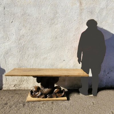 Couchtisch, 160 cm lang, Marmor und geschnitztes Holz, 18. Jahrhundert