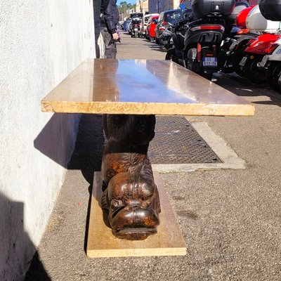 Couchtisch, 160 cm lang, Marmor und geschnitztes Holz, 18. Jahrhundert