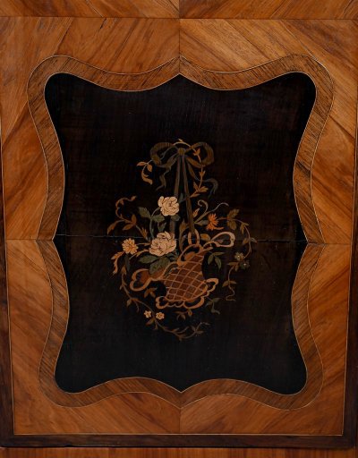 Display cabinet in marquetry of precious woods, Louis XV-Louis XVI Transition style – first half of the 19th century