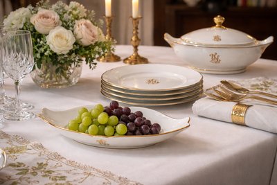 Set aus 2 monogrammierten N-Relish-Schälchen – Manufaktur Sèvres – Ende des 19. Jahrhunderts