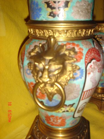 Paar China Lampen Montiert Bronze