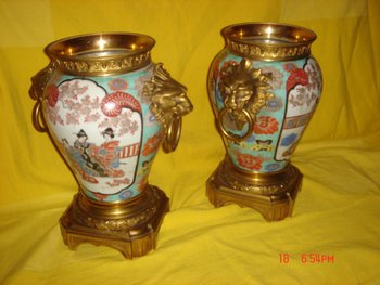 Paar China Lampen Montiert Bronze