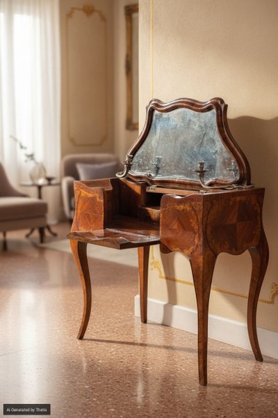 Ébénisterie vénitienne du XVIIIe siècle, Coiffeuse plaquée en noyer et racine de thuya