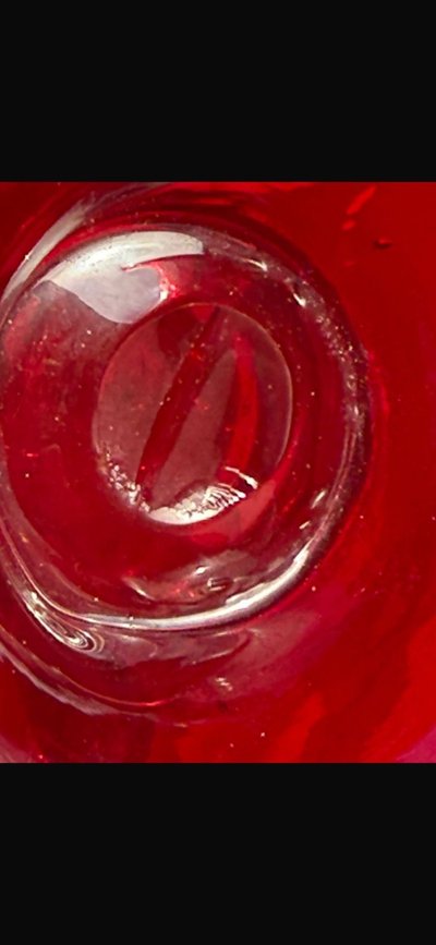 Pair of mid-century Murano vases, ruby red with candelabra, 24x12cm