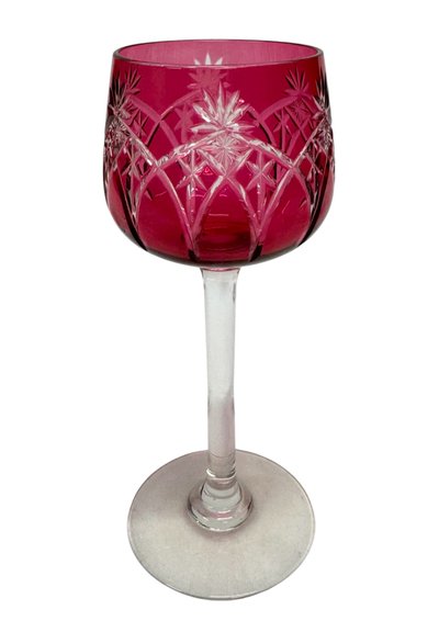 Set of 6 red crystal wine glasses