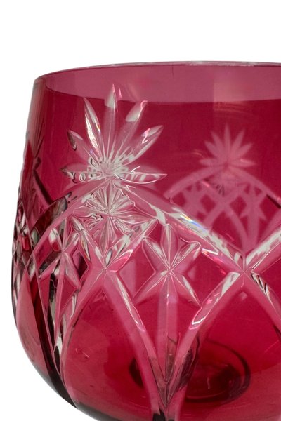 Set of 6 red crystal wine glasses
