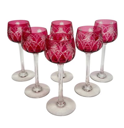 Set of 6 red crystal wine glasses