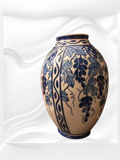 Vaso in gres firmato Keramis Boch La Louviere, decoro con foglie di vite del XX secolo