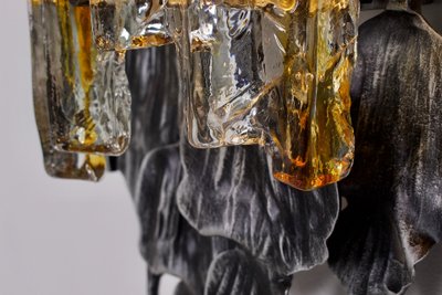 Großes Paar brutalistischer Wandleuchten aus Schmiedeeisen und Glas