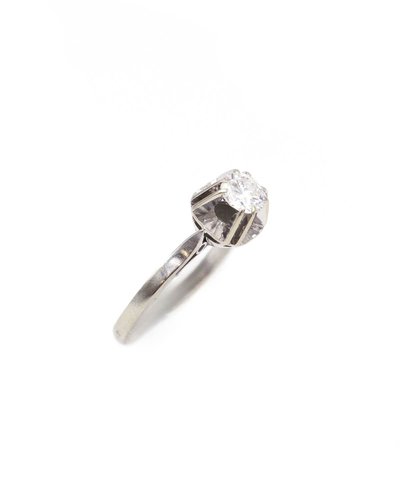 Bague solitaire en or blanc 18 carats, diamant de 0,50 ct, style rétro.