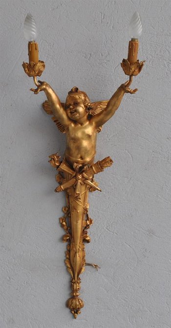 Coppia di grandi luci da parete in bronzo dorato Art Nouveau per bambini 77 cm